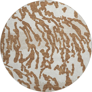 HomeRoots 8' Washable Round Rug with Rust and Ivory Animal Print - UV Protected, Durable, and Stylish Design! 669465