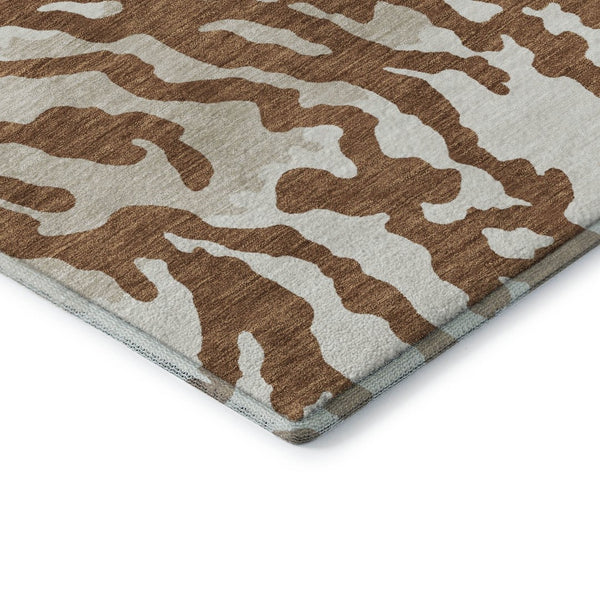 HomeRoots 8' Washable Round Rug with Rust and Ivory Animal Print - UV Protected, Durable, and Stylish Design! 669465
