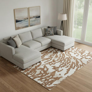 HomeRoots 8' X 10' Washable Rust and Ivory Animal Print Area Rug with UV Protection for Homes with Kids & Pets 669466