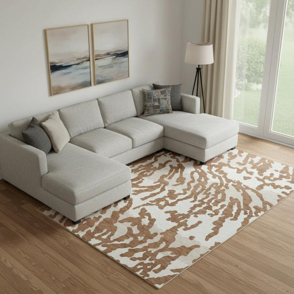 HomeRoots 8' X 10' Washable Rust and Ivory Animal Print Area Rug with UV Protection for Homes with Kids & Pets 669466