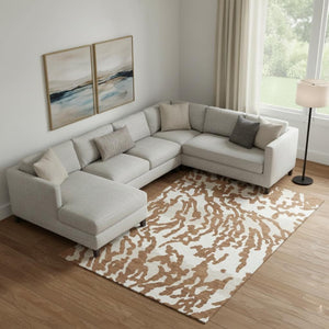HomeRoots 9' X 12' Washable Rust and Ivory Animal Print Area Rug with UV Protection for High-Traffic Spaces 669467