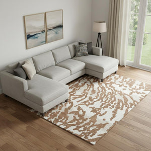 HomeRoots 10' X 14' Washable Rust and Ivory Animal Print Area Rug with UV Protection for Modern Living Spaces 669468
