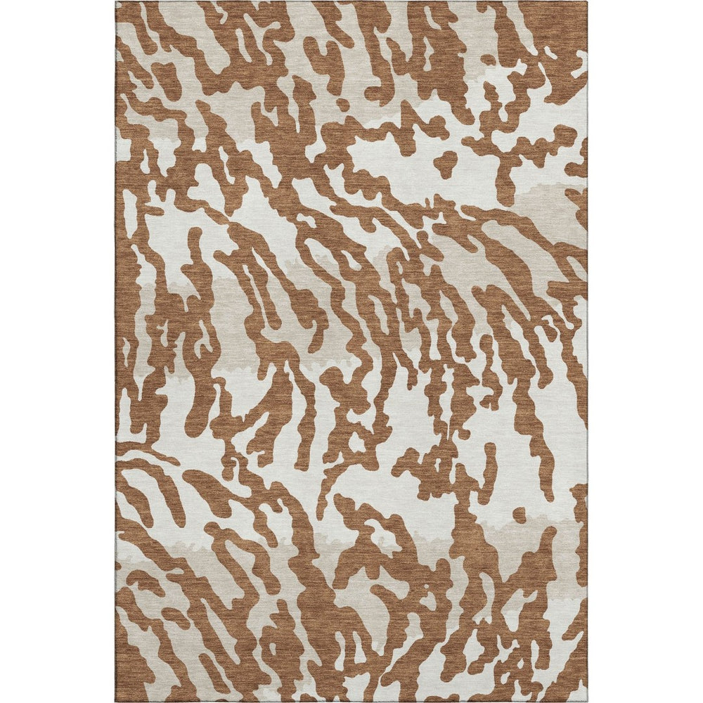 HomeRoots 10' X 14' Washable Rust and Ivory Animal Print Area Rug with UV Protection for Modern Living Spaces 669468