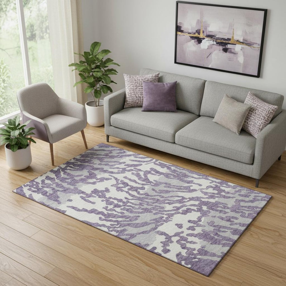 HomeRoots 5' X 8' Bold Purple & Ivory Animal Print Rug - Washable, UV Protected, Perfect for All Spaces! 669470