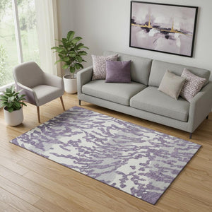 HomeRoots 5' X 8' Bold Purple & Ivory Animal Print Rug - Washable, UV Protected, Perfect for All Spaces! 669470