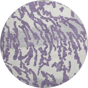 HomeRoots 8' Purple And Ivory Animal Print Round Area Rug - Washable, UV Protected, Perfect for High-Traffic Spaces 669471