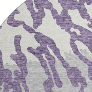 HomeRoots 8' Purple And Ivory Animal Print Round Area Rug - Washable, UV Protected, Perfect for High-Traffic Spaces 669471