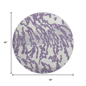 HomeRoots 8' Purple And Ivory Animal Print Round Area Rug - Washable, UV Protected, Perfect for High-Traffic Spaces 669471