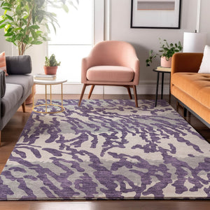 HomeRoots 8' X 10' Washable Purple & Ivory Animal Print Area Rug – Durable, UV Protected, Easy-Care Design 669472