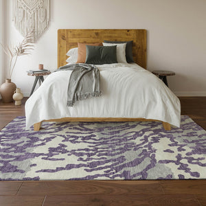 HomeRoots 8' X 10' Washable Purple & Ivory Animal Print Area Rug – Durable, UV Protected, Easy-Care Design 669472