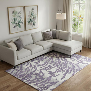 HomeRoots 9' X 12' Stylish Purple & Ivory Animal Print Washable Area Rug with UV Protection for Easy Care 669473