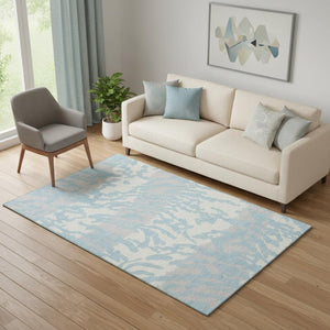 HomeRoots 5' X 8' Sky Blue & Ivory Animal Print Area Rug - Durable, Stain-Resistant, UV-Protected Design! 669476