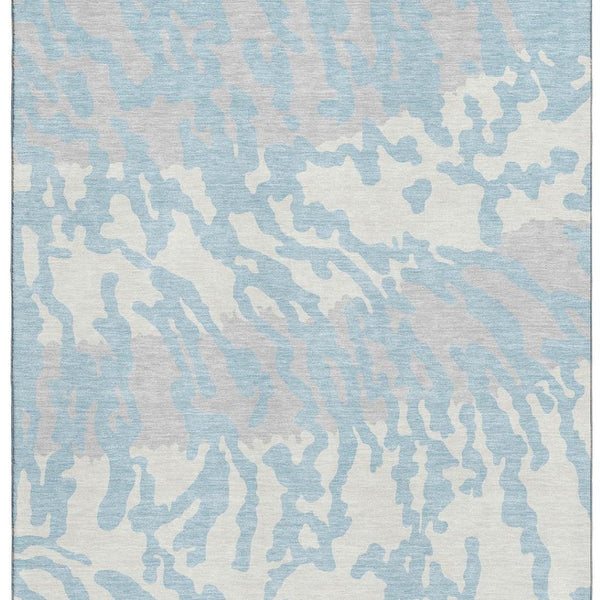 HomeRoots 5' X 8' Sky Blue & Ivory Animal Print Area Rug - Durable, Stain-Resistant, UV-Protected Design! 669476