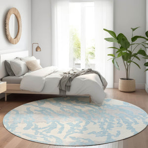 HomeRoots 8' Sky Blue & Ivory Animal Print Washable Round Rug - Durable, Stain Resistant & UV Protected Design 669477