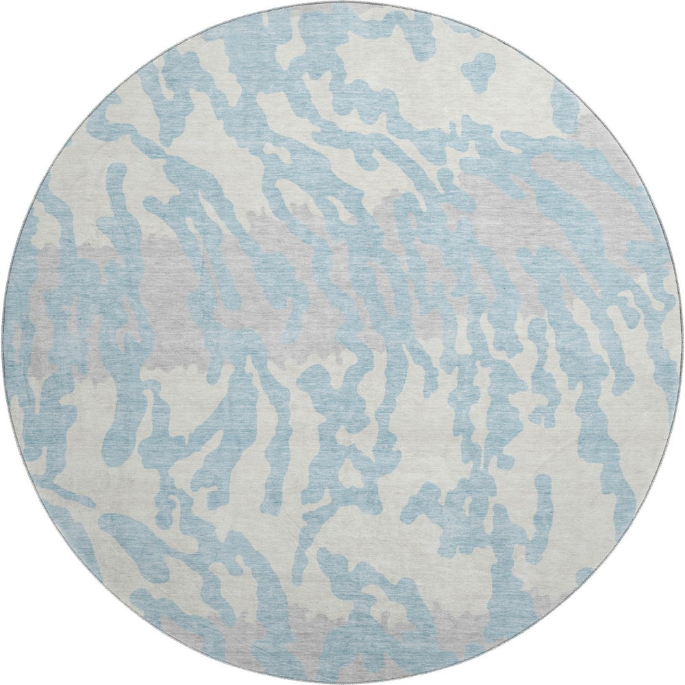 HomeRoots 8' Sky Blue & Ivory Animal Print Washable Round Rug - Durable, Stain Resistant & UV Protected Design 669477