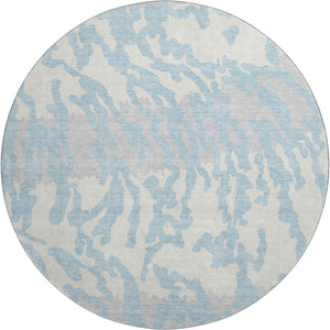 HomeRoots 8' Sky Blue & Ivory Animal Print Washable Round Rug - Durable, Stain Resistant & UV Protected Design 669477
