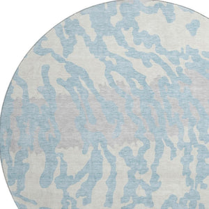 HomeRoots 8' Sky Blue & Ivory Animal Print Washable Round Rug - Durable, Stain Resistant & UV Protected Design 669477