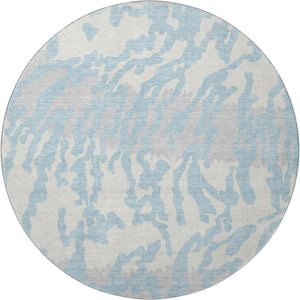 HomeRoots 8' Sky Blue & Ivory Animal Print Washable Round Rug - Durable, Stain Resistant & UV Protected Design 669477