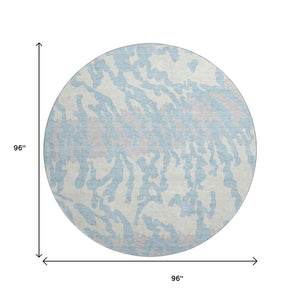 HomeRoots 8' Sky Blue & Ivory Animal Print Washable Round Rug - Durable, Stain Resistant & UV Protected Design 669477