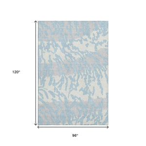 HomeRoots 8' X 10' Sky Blue & Ivory Animal Print Washable Area Rug - UV Protected, Stain-Resistant & Durable! 669478