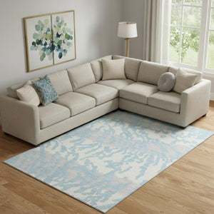 HomeRoots 8' X 10' Sky Blue & Ivory Animal Print Washable Area Rug - UV Protected, Stain-Resistant & Durable! 669478
