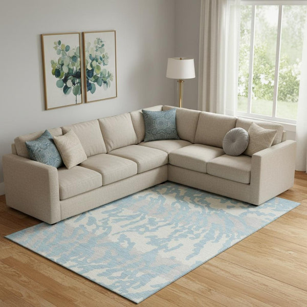 HomeRoots 9' X 12' Sky Blue & Ivory Animal Print Area Rug – Soft, Stain-Resistant, UV-Protected for Family Spaces 669479