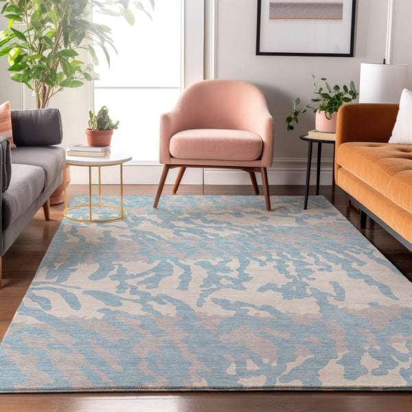 HomeRoots 9' X 12' Sky Blue & Ivory Animal Print Area Rug – Soft, Stain-Resistant, UV-Protected for Family Spaces 669479