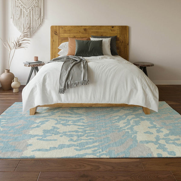 HomeRoots 9' X 12' Sky Blue & Ivory Animal Print Area Rug – Soft, Stain-Resistant, UV-Protected for Family Spaces 669479