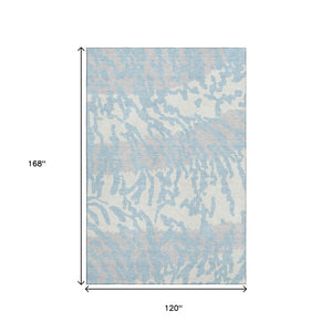 HomeRoots 10' Sky Blue & Ivory Animal Print Washable Area Rug - UV Protected, Stain Resistant, Durable Design 669480