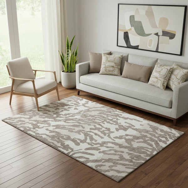 HomeRoots 5' X 8' Taupe & Ivory Animal Print Washable Area Rug - UV Protected, Durable, Family-Friendly Design 669482