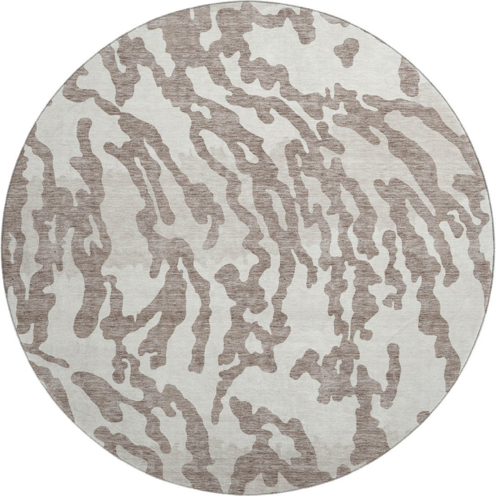 HomeRoots 8' Taupe and Ivory Animal Print Round Rug - Washable, UV Protected, Perfect for High-Traffic Areas 669483