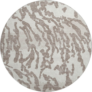 HomeRoots 8' Taupe and Ivory Animal Print Round Rug - Washable, UV Protected, Perfect for High-Traffic Areas 669483