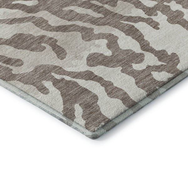 HomeRoots 9' X 12' Taupe and Ivory Animal Print Area Rug - Washable, UV Protected, Perfect for High Traffic Areas 669485
