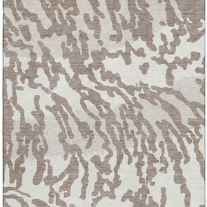 HomeRoots 9' X 12' Taupe and Ivory Animal Print Area Rug - Washable, UV Protected, Perfect for High Traffic Areas 669485