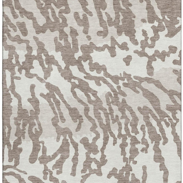 HomeRoots 9' X 12' Taupe and Ivory Animal Print Area Rug - Washable, UV Protected, Perfect for High Traffic Areas 669485