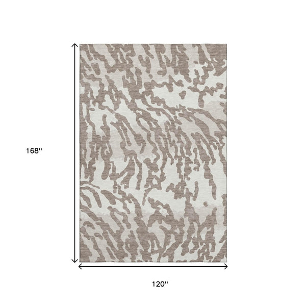 HomeRoots 10' X 14' Taupe And Ivory Animal Print Rug – Washable, UV-Protected, Stain-Resistant for Busy Homes 669486