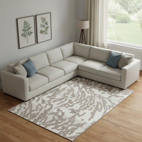 HomeRoots 10' X 14' Taupe And Ivory Animal Print Rug – Washable, UV-Protected, Stain-Resistant for Busy Homes 669486