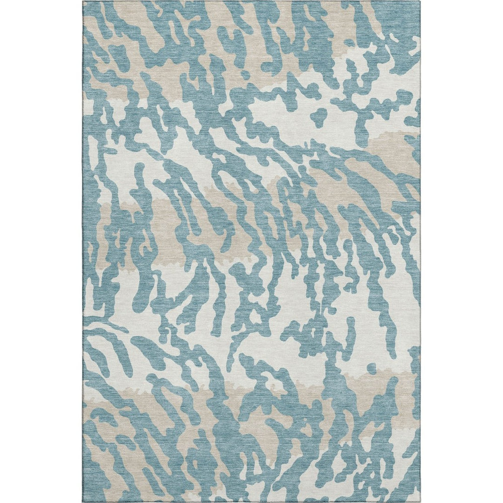 HomeRoots 5' Teal and Ivory Animal Print Area Rug – Washable, UV-Protected, Stain-Resistant for Any Room 669488