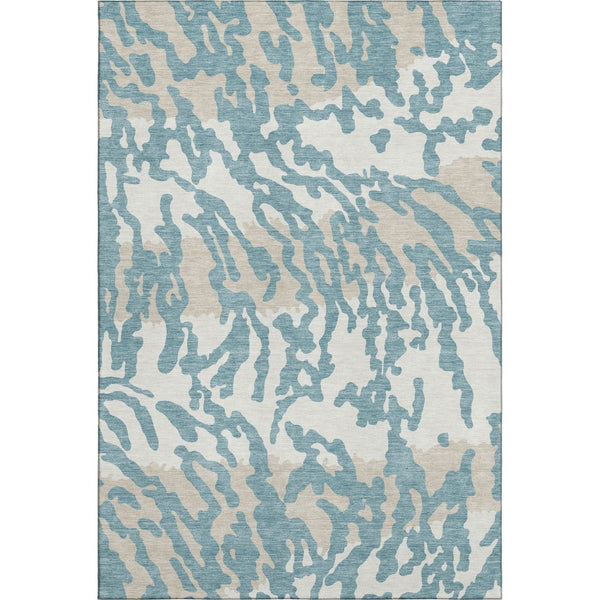 HomeRoots 5' Teal and Ivory Animal Print Area Rug – Washable, UV-Protected, Stain-Resistant for Any Room 669488