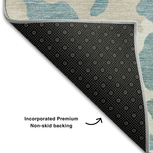 HomeRoots 5' Teal and Ivory Animal Print Area Rug – Washable, UV-Protected, Stain-Resistant for Any Room 669488