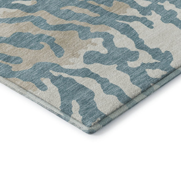HomeRoots 5' Teal and Ivory Animal Print Area Rug – Washable, UV-Protected, Stain-Resistant for Any Room 669488