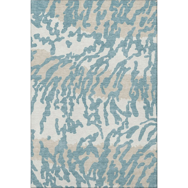HomeRoots 5' Teal and Ivory Animal Print Area Rug – Washable, UV-Protected, Stain-Resistant for Any Room 669488