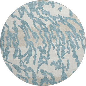HomeRoots 8' Teal and Ivory Animal Print Round Rug - Washable, UV Protected, Durable Style for Any Space 669489