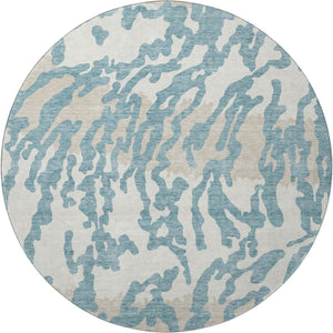 HomeRoots 8' Teal and Ivory Animal Print Round Rug - Washable, UV Protected, Durable Style for Any Space 669489
