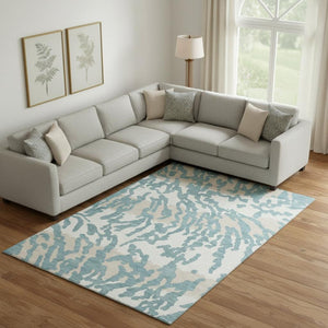 HomeRoots 8' X 10' Teal & Ivory Animal Print Area Rug – Stylish, Washable, UV-Protected & Perfect for Homes 669490