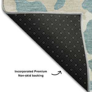HomeRoots 9' X 12' Stylish Teal And Ivory Animal Print Area Rug – Washable, UV-Protected, Pet-Friendly Design! 669491