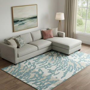 HomeRoots 10' Teal and Ivory Animal Print Washable Area Rug - Durable, UV-Protected, Perfect for High Traffic Spaces 669492