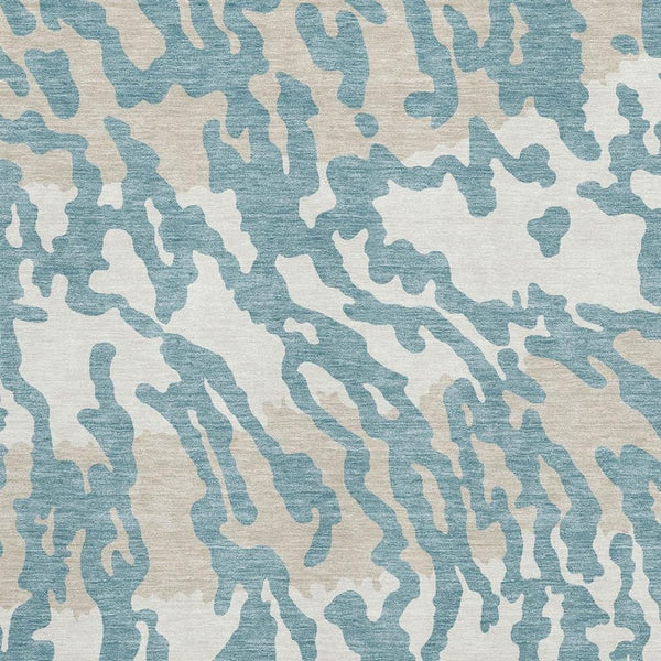 HomeRoots 10' Teal and Ivory Animal Print Washable Area Rug - Durable, UV-Protected, Perfect for High Traffic Spaces 669492