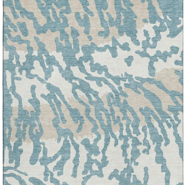 HomeRoots 10' Teal and Ivory Animal Print Washable Area Rug - Durable, UV-Protected, Perfect for High Traffic Spaces 669492