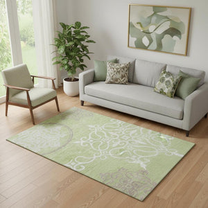 HomeRoots 5' X 8' Elegant Artichoke Green Floral Medallion Area Rug – Stain Resistant, UV Protected & Washable! 669494